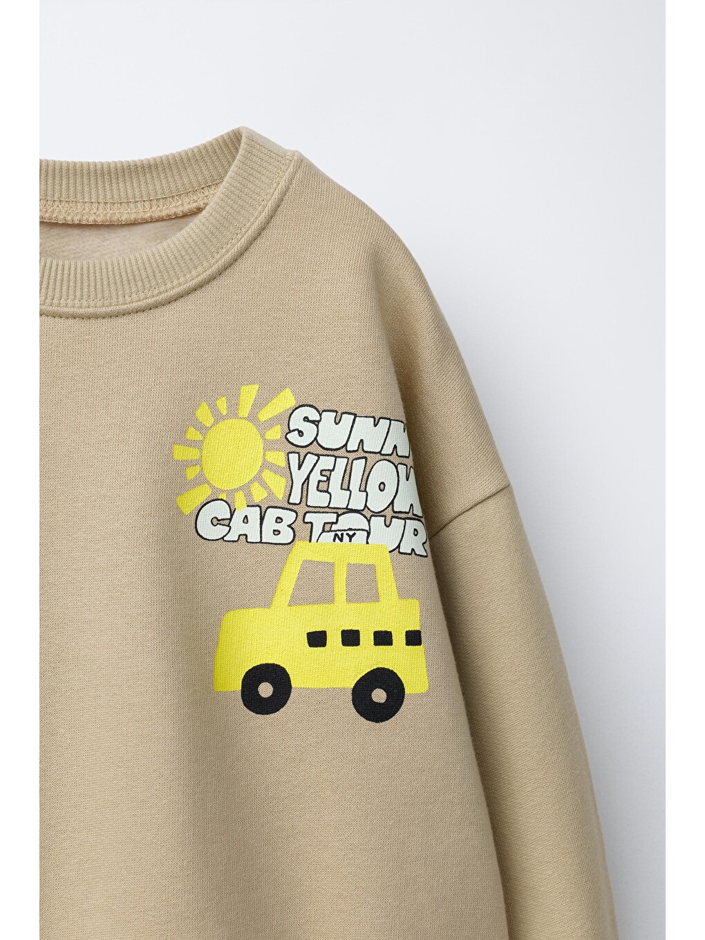Karışık Çocuk Baskılı Bej Sweatshirt Ve Dama Desenli Eşofman Altı Takımı-3