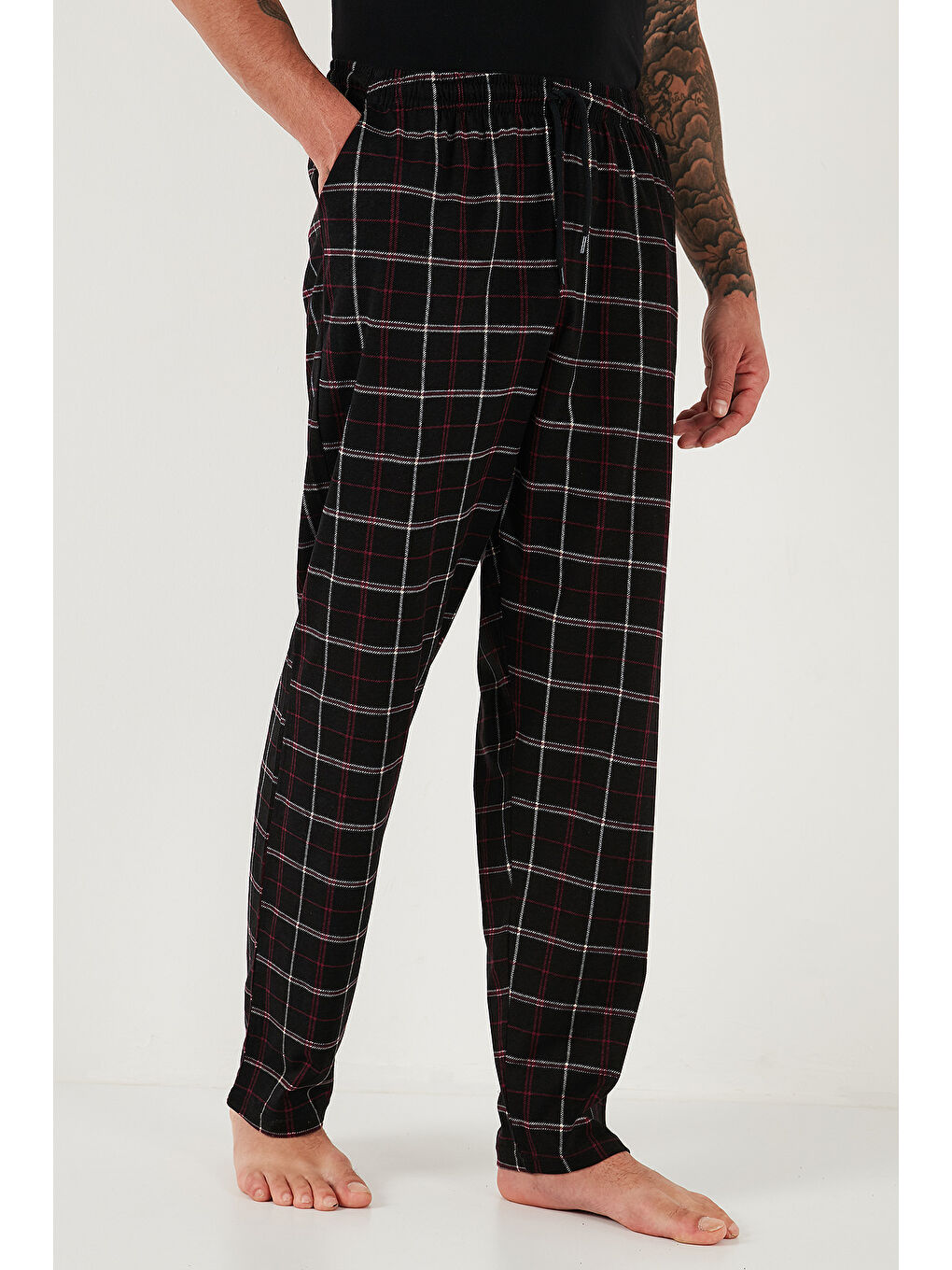 Siyah Pamuklu Regular Fit Normal Bel Düz Paça Cepli %100 Pamuk Pijama Altı 6574003-2