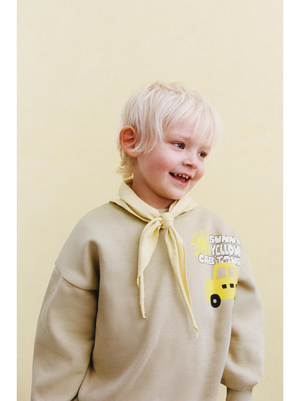 Karışık Çocuk Baskılı Bej Sweatshirt Ve Dama Desenli Eşofman Altı Takımı-4