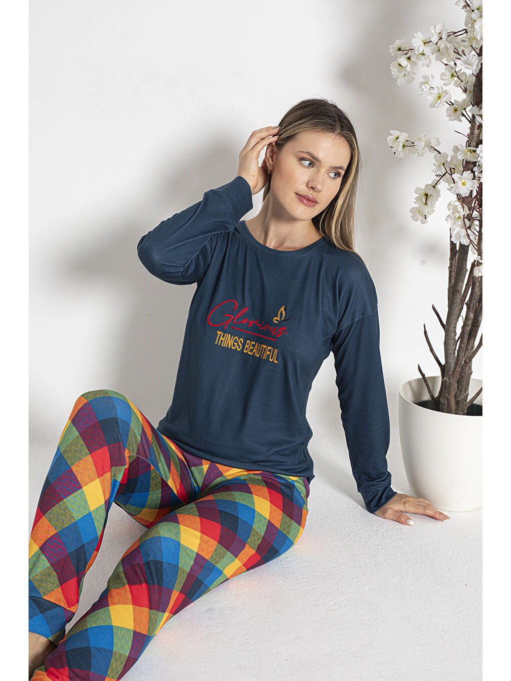 LC WAIKIKI Lacivert Kadın Termal Pijama Takımı 24483 Lacivert - 4