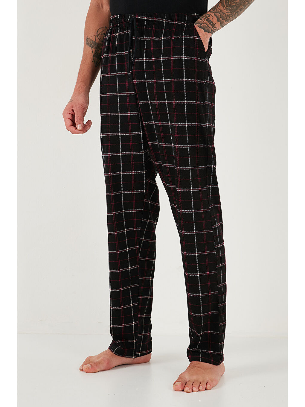 Siyah Pamuklu Regular Fit Normal Bel Düz Paça Cepli %100 Pamuk Pijama Altı 6574003-3