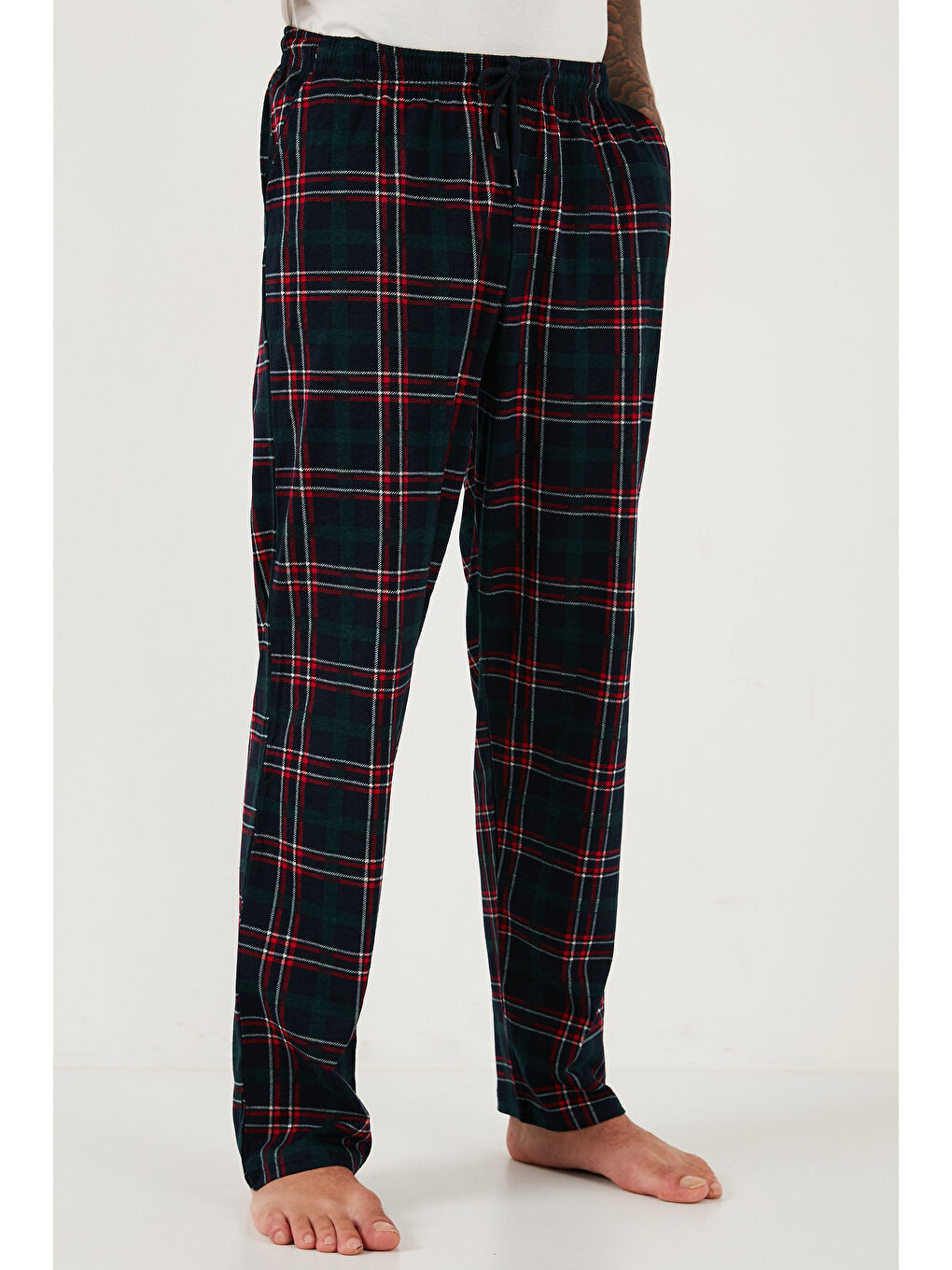 Yeşil Pamuklu Regular Fit Normal Bel Düz Paça Cepli %100 Pamuk Pijama Altı 6574003-2