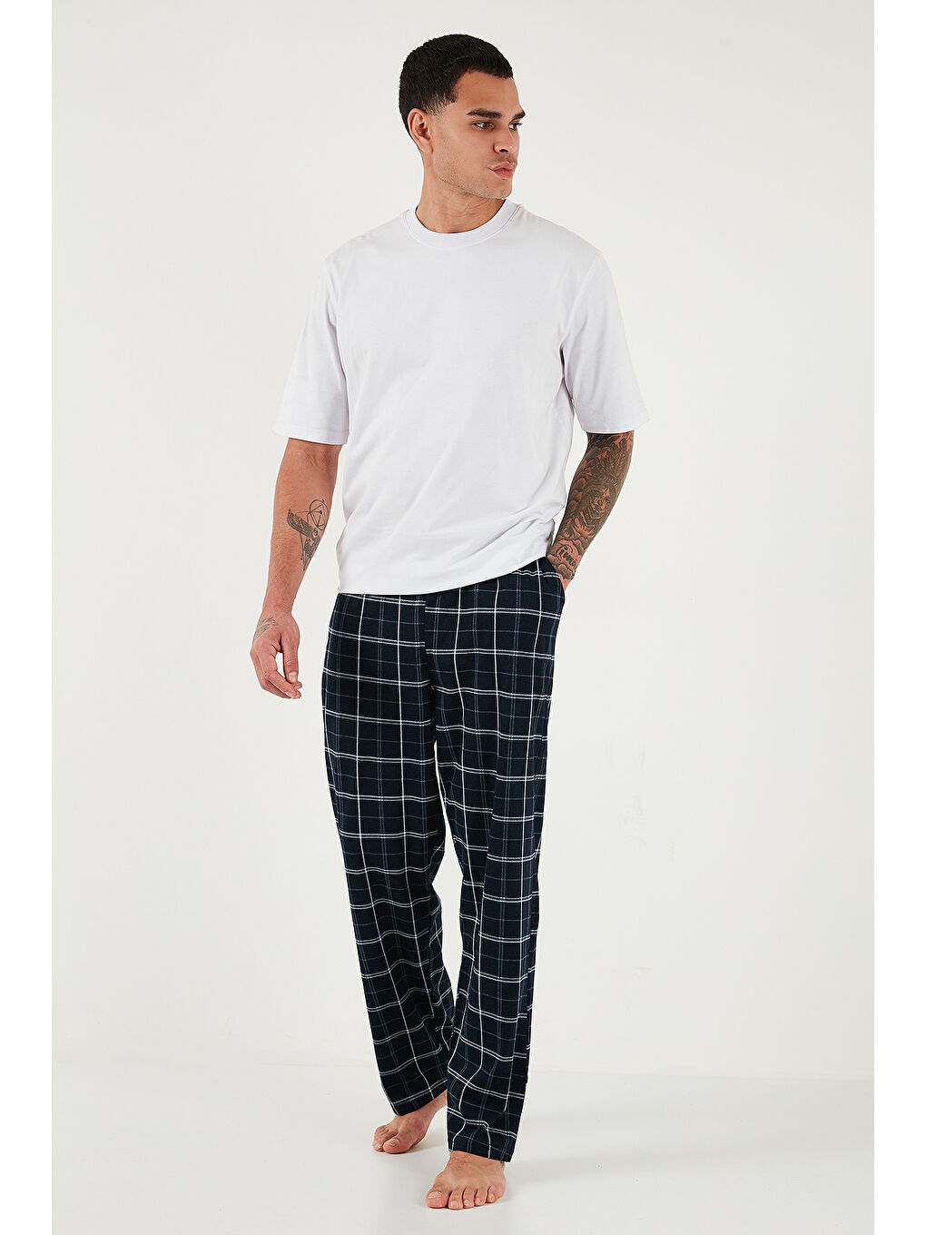 Lacivert Pamuklu Regular Fit Normal Bel Düz Paça Cepli Pijama Altı 6574003-1