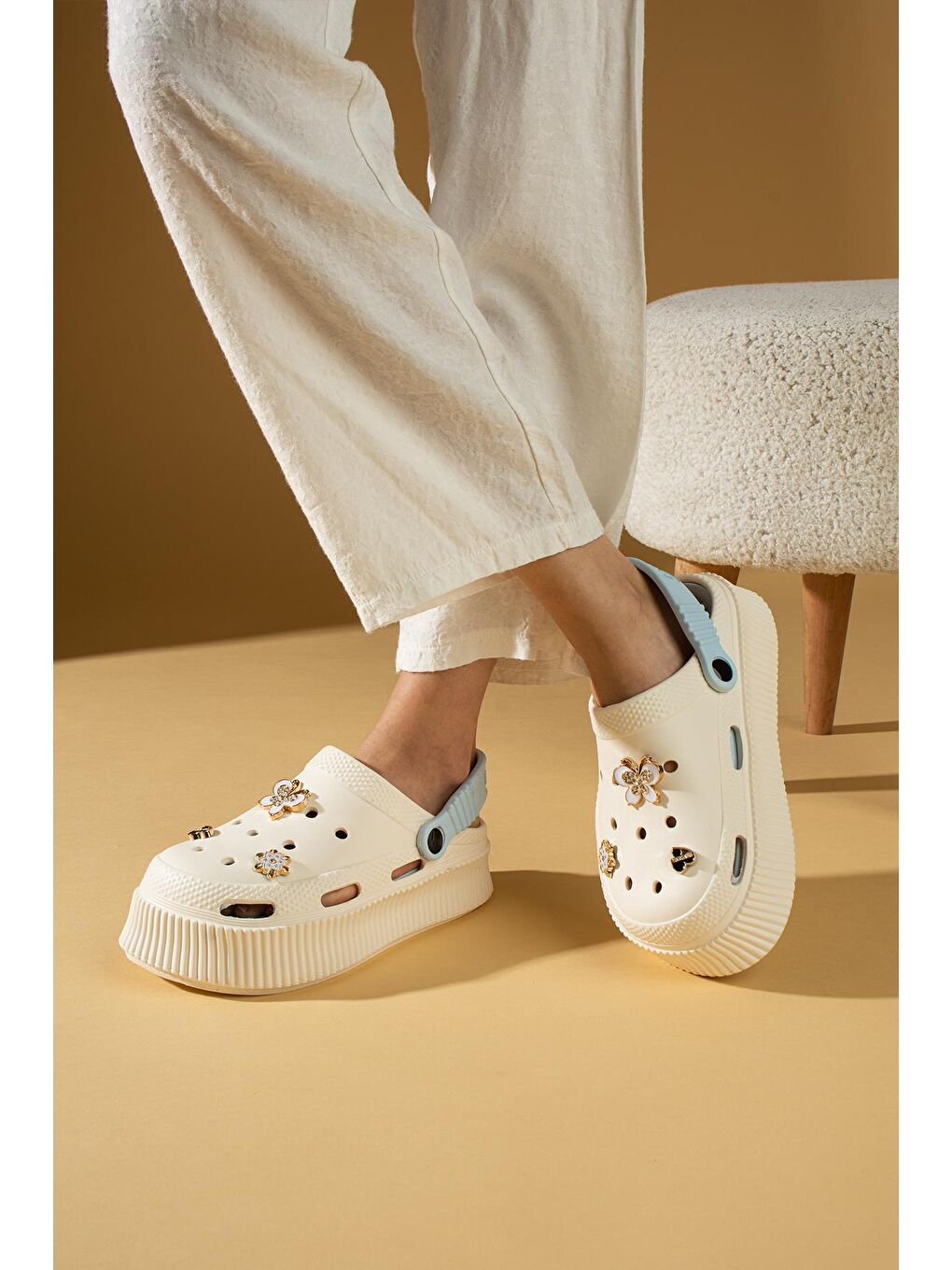 Yüksek Taban Altın Tokalı Eva Comfort Kadın Sandalet DNZ225-24BejMavi