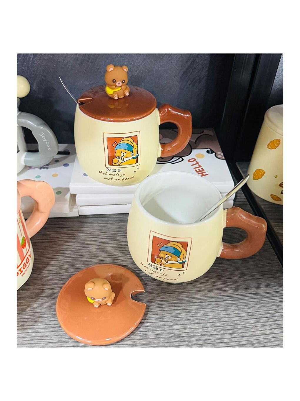 Karışık Vintage Tarz Ayıcık Figürlü Seramik Kupa-1