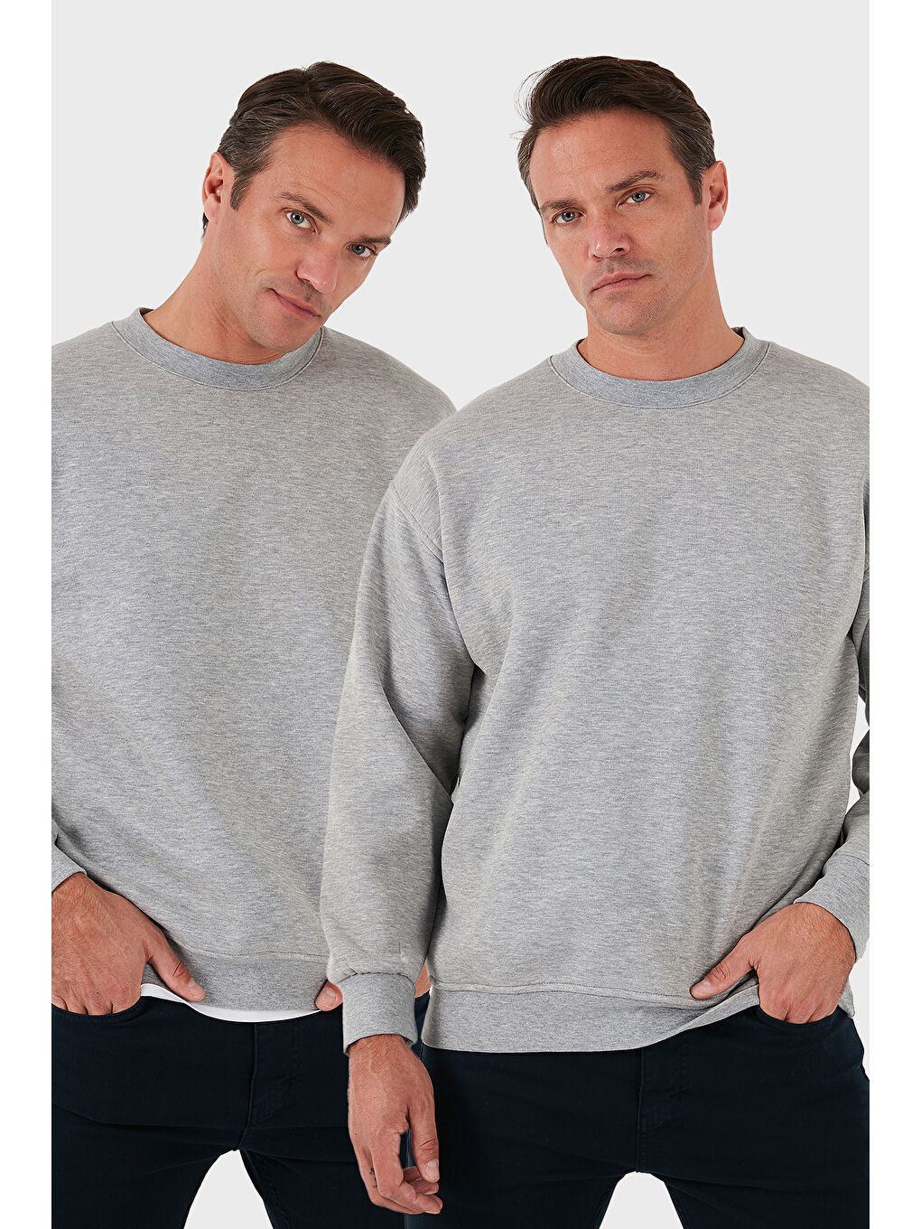 Gri Regular Fit Bisiklet Yaka Şardonlu 2'li Paket Sweat 5905255S2