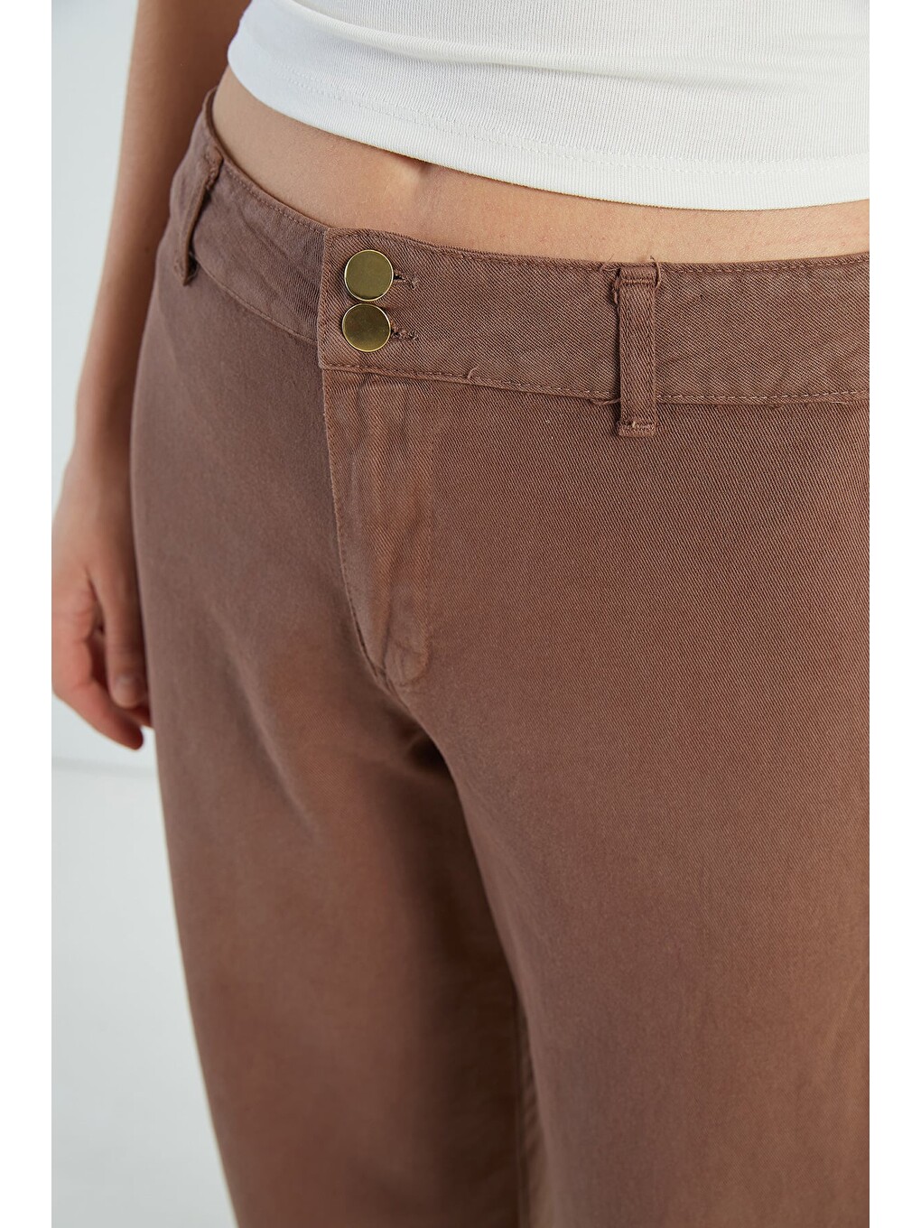 Bej Çift Düğmeli Gabardin Pantolon-4