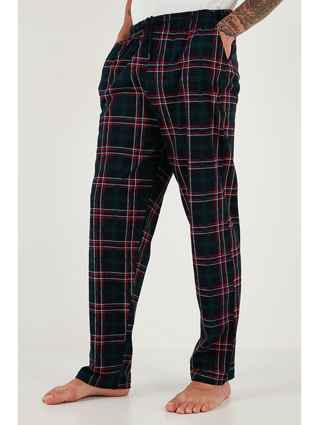 Yeşil Pamuklu Regular Fit Normal Bel Düz Paça Cepli %100 Pamuk Pijama Altı 6574003-4