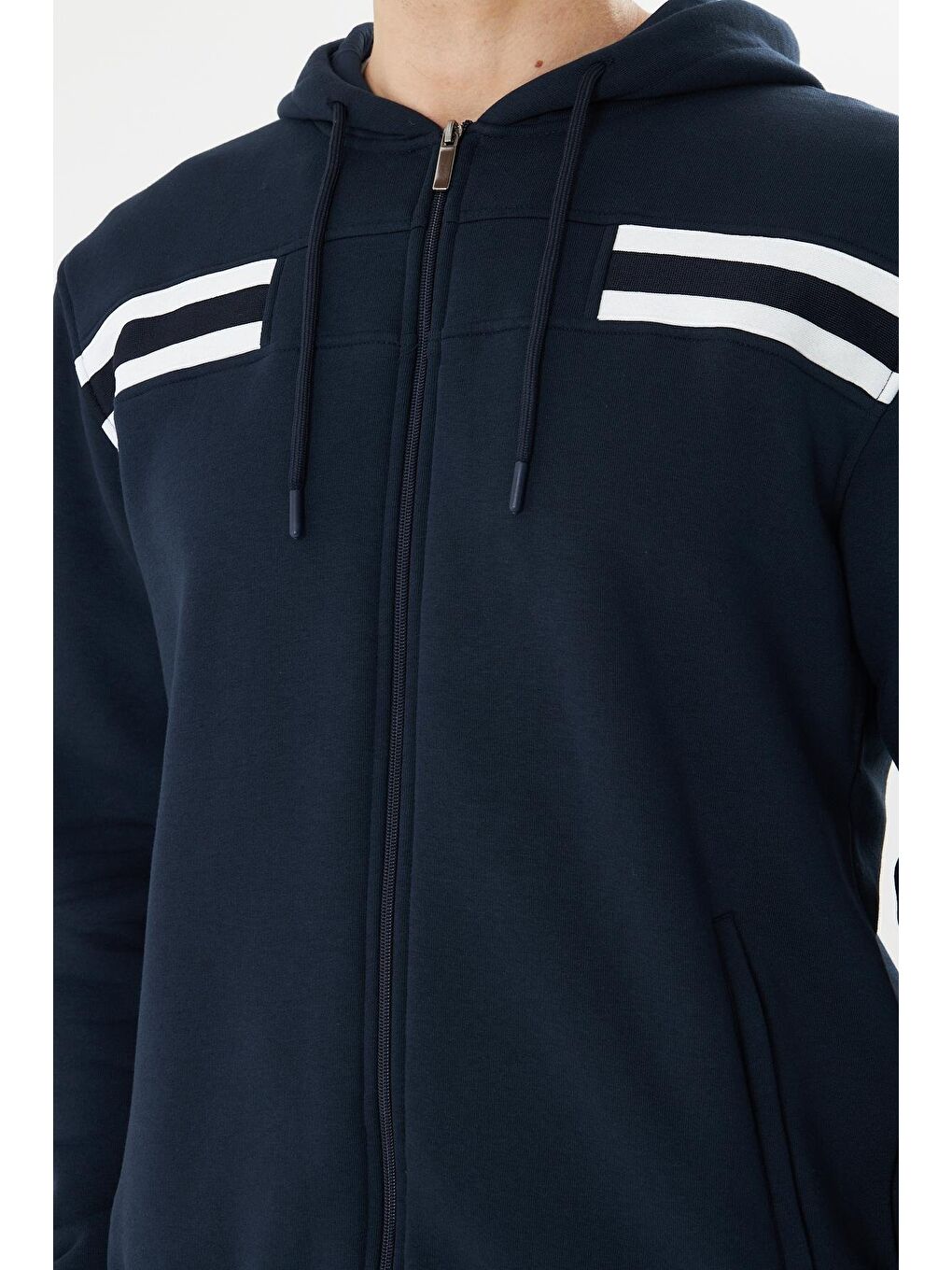 Erkek İçi Polarlı Kapüşonlu Kışlık Eşofman Takımı Lacivert 9520-L-6