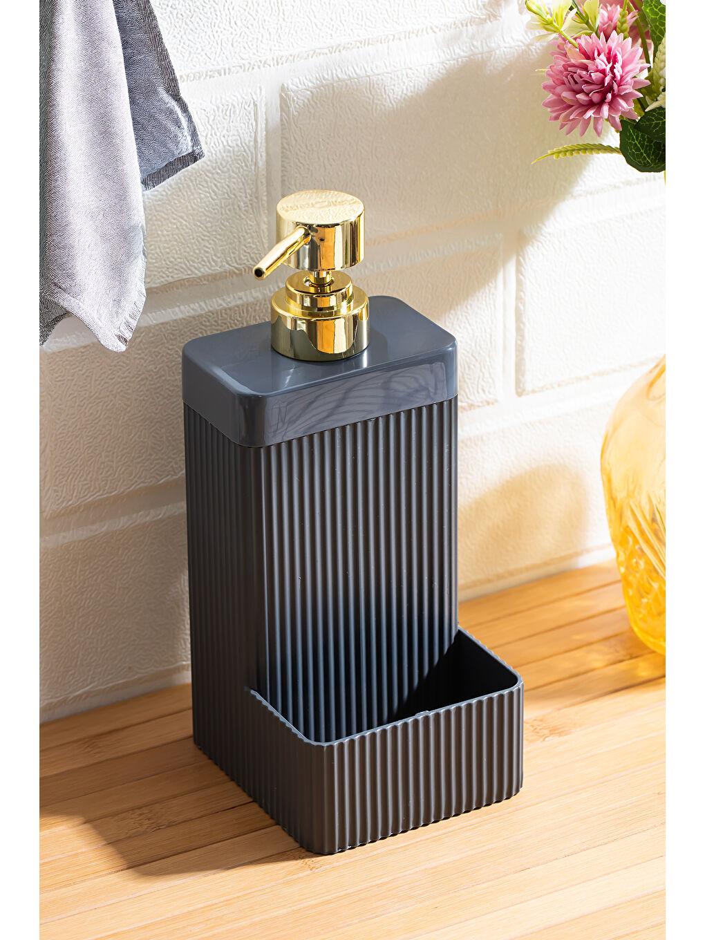 13139 Lisbone Süngerlik Hazneli Banyo ve Mutfak Sıvı Sabunluk 550ML Antrasit-1