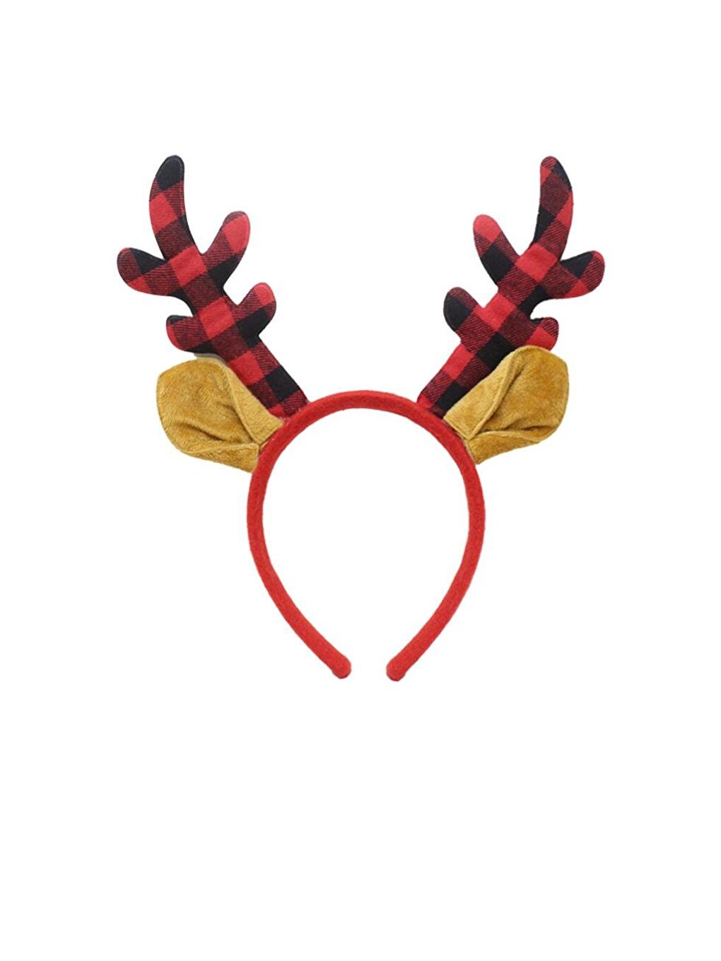 Kırmızı Yılbaşı Parti Tacı Ekose Desenli Geyik Boynuzlu Taç