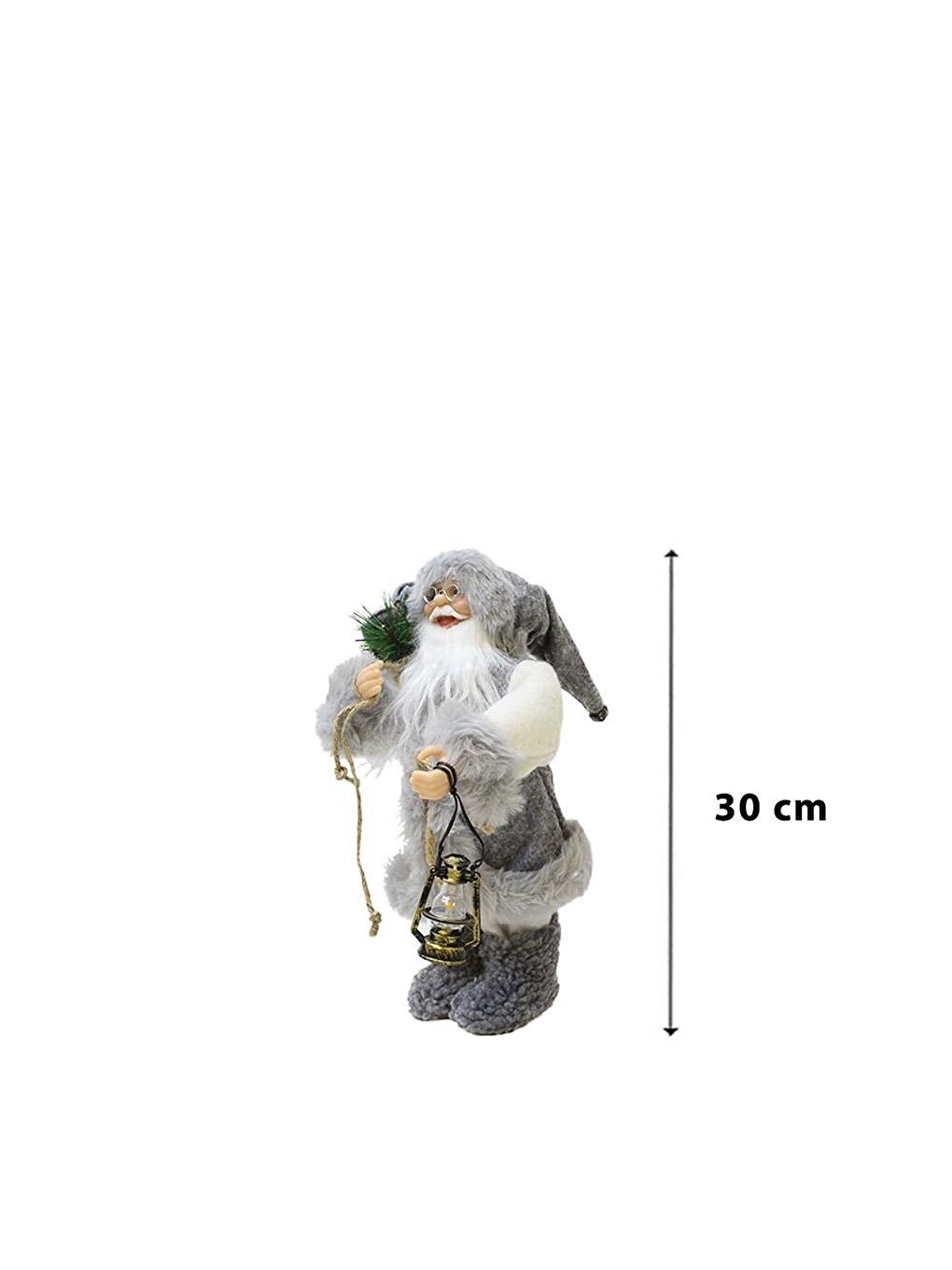 Yılbaşı Dekoru Gri Kürklü Noel Baba Figürlü Süsleme Aksesuarı 30 Cm