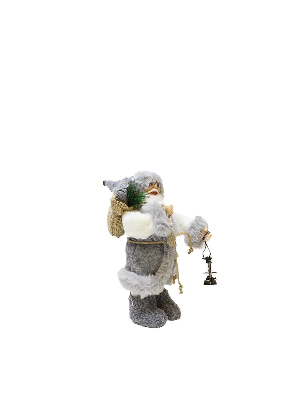 Yılbaşı Dekoru Gri Kürklü Noel Baba Figürlü Süsleme Aksesuarı 30 Cm-1