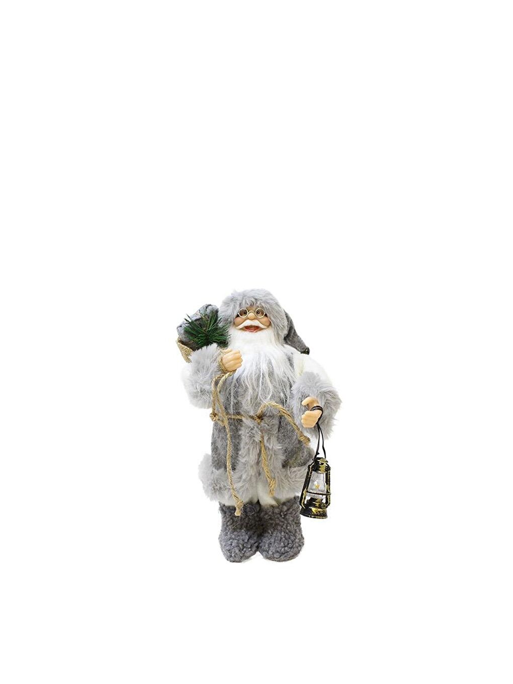 Yılbaşı Dekoru Gri Kürklü Noel Baba Figürlü Süsleme Aksesuarı 30 Cm-2