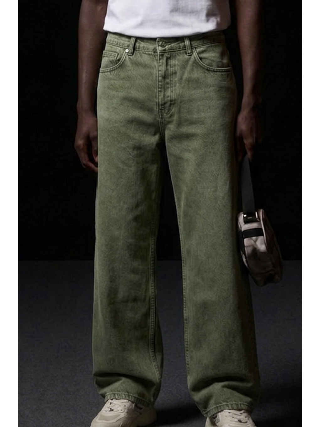 Erkek Pamuklu Casual Haki Bol Jean Pantolon-4