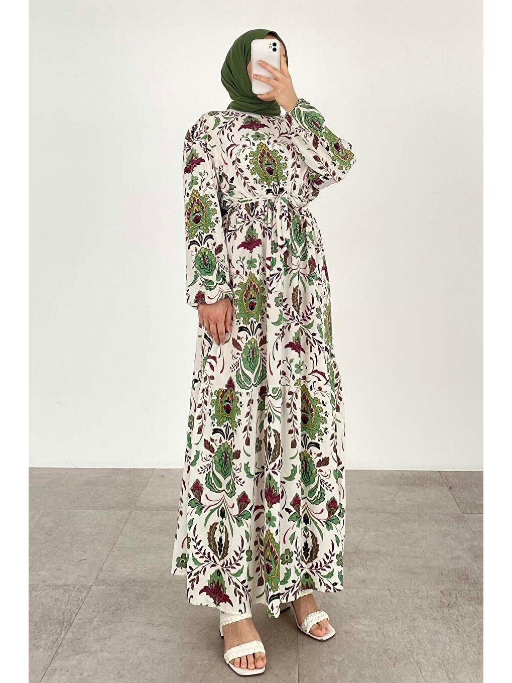 Çiçek Desenli Elbise Mint Yeşili-1