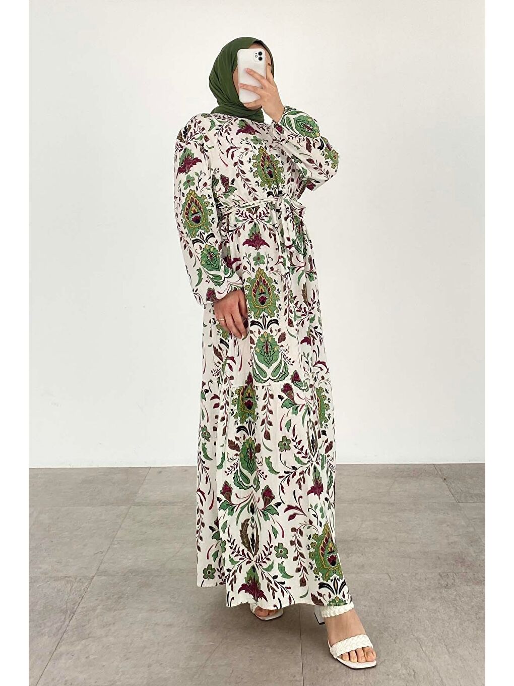 Çiçek Desenli Elbise Mint Yeşili-2