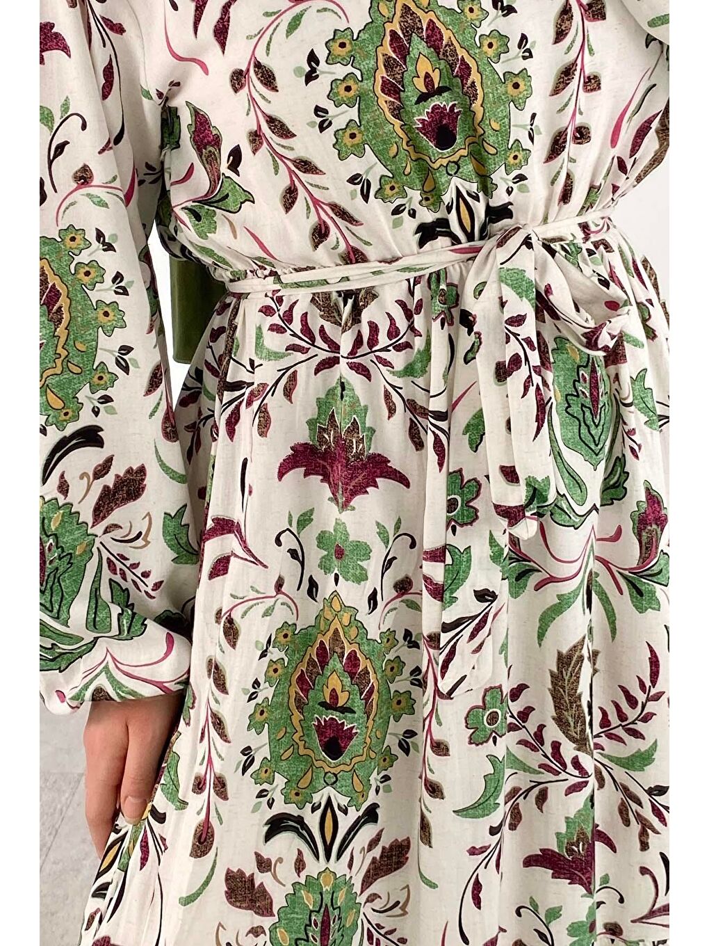 Çiçek Desenli Elbise Mint Yeşili-3