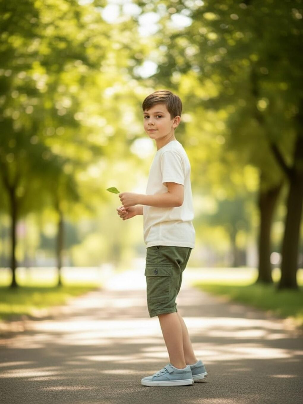 Haki Erkek Çocuk Bel Lastikli Yan Cepli 3-14 Yaş Kapri Şort-2