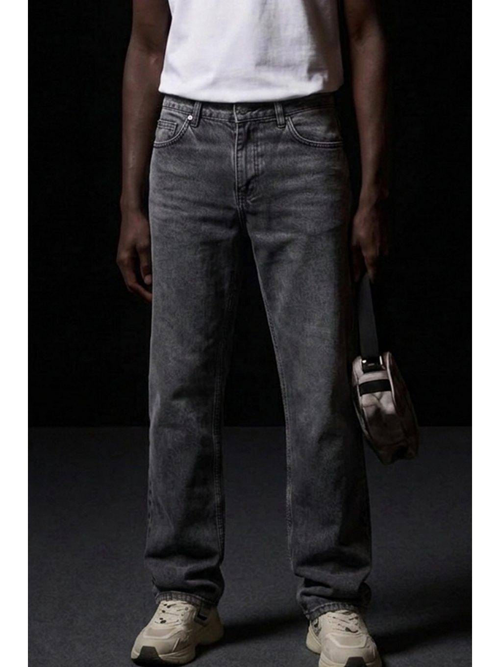 Erkek Pamuklu Casual Antrasit Bol Jean Pantolon-4