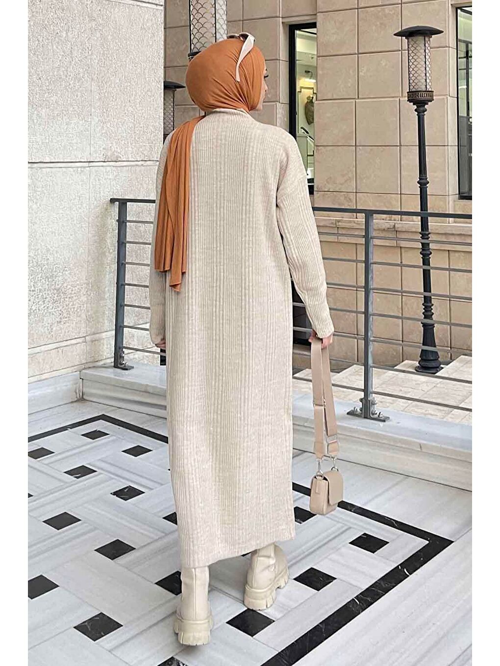 Fitilli Triko Uzun Elbise Bej-3