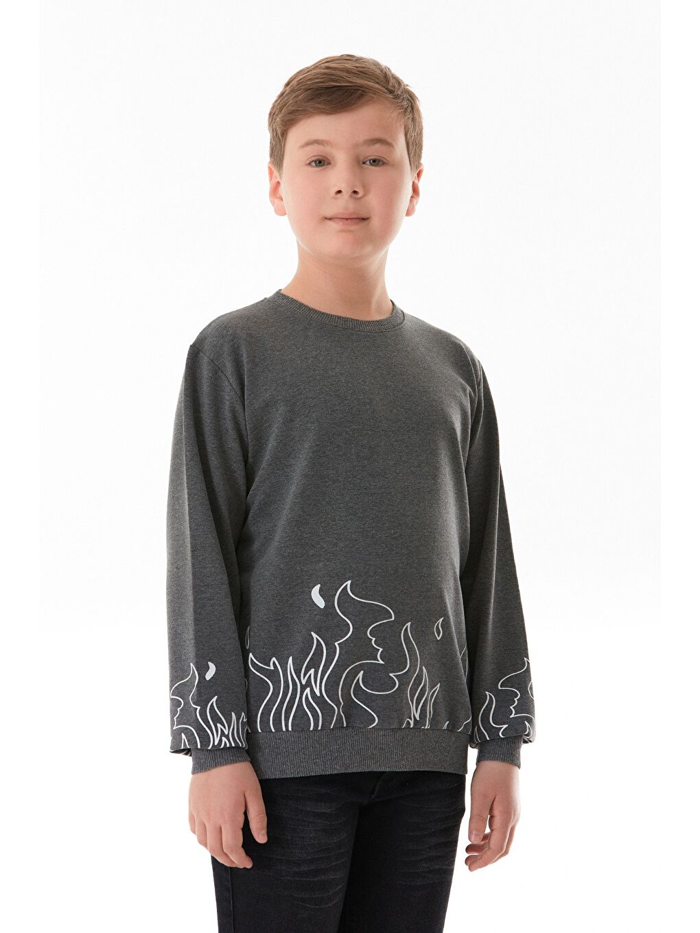 Antrasit Baskılı Bisiklet Yaka Erkek Çocuk Sweatshirt-2