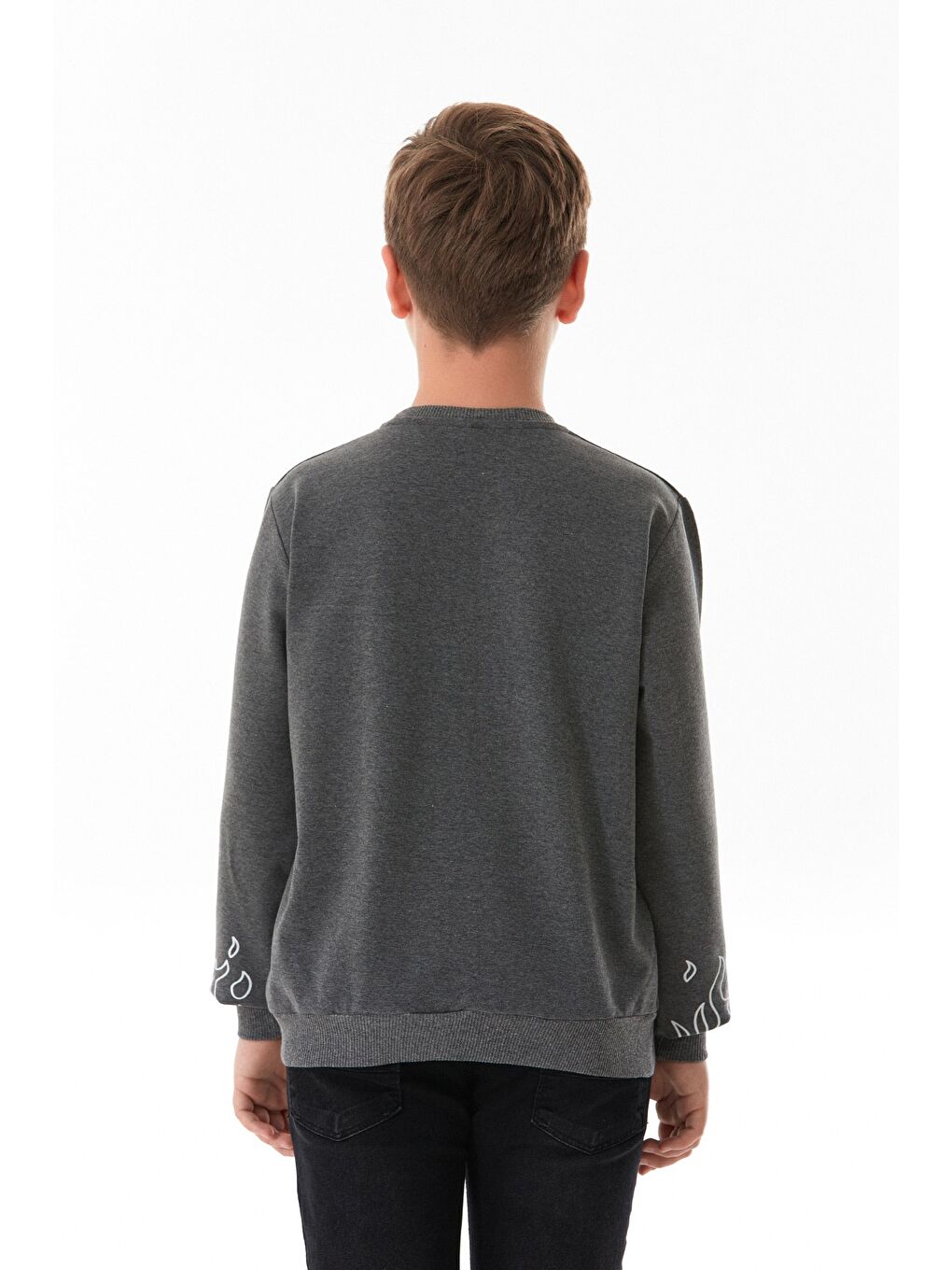 Antrasit Baskılı Bisiklet Yaka Erkek Çocuk Sweatshirt-3