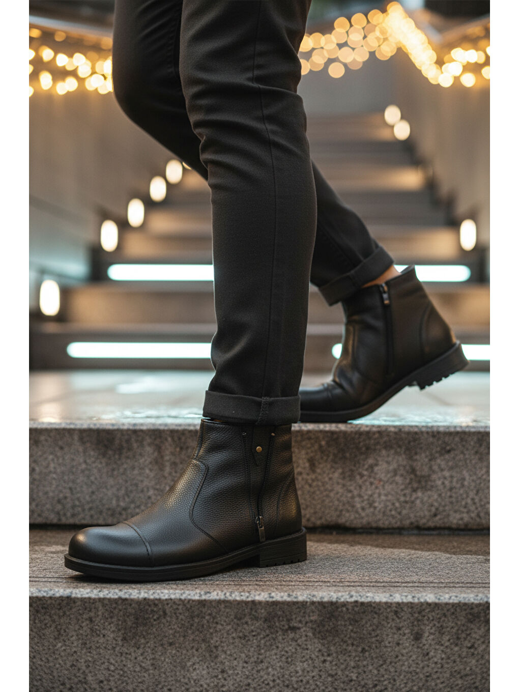 Siyah Hakiki Deri Kürklü Soğuğa Dirençli Kaymaz Erkek Bot 797 M-2