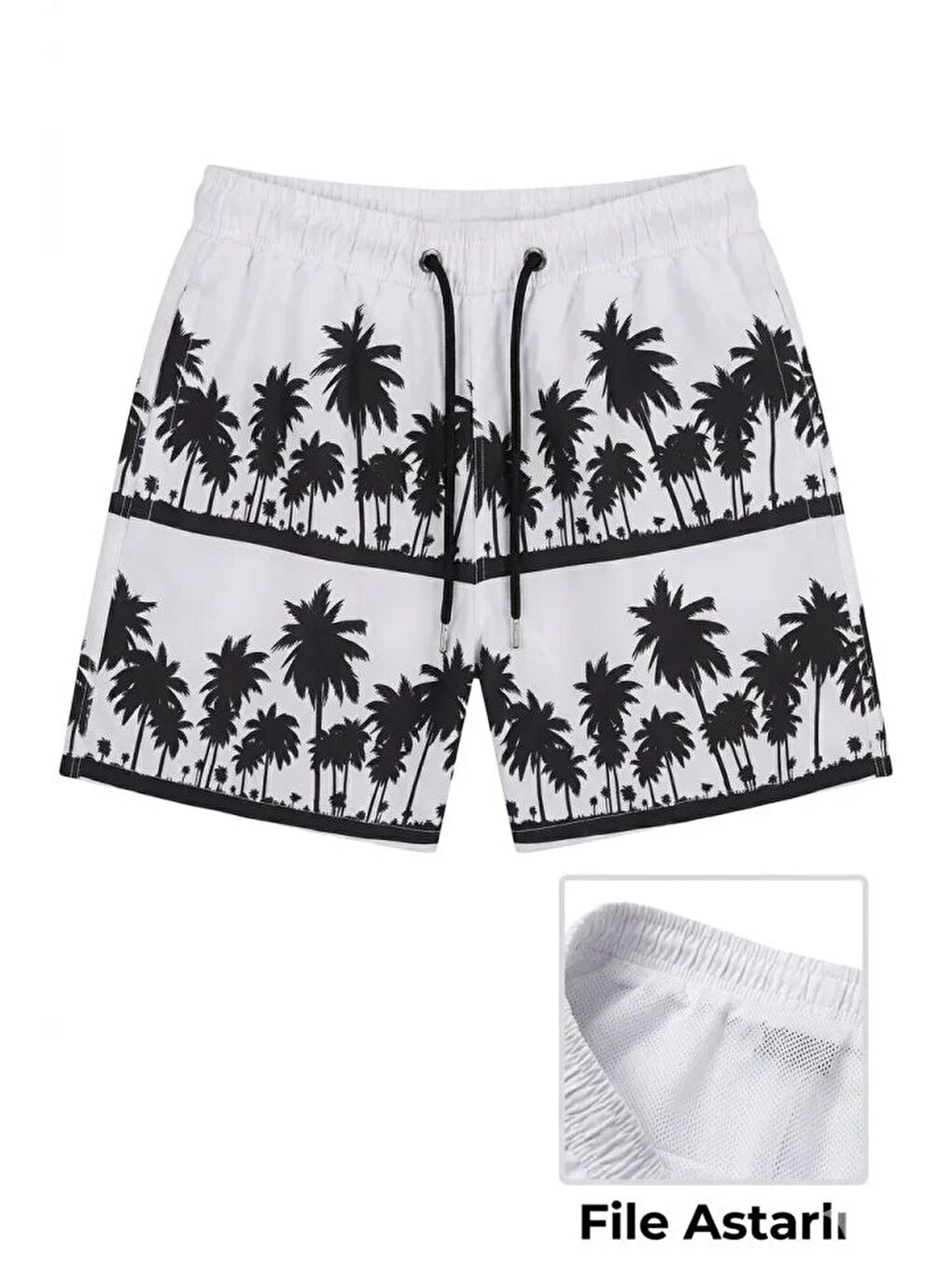 Erkek Deniz Şortu Fermuarlı Cepli File Astarlı Hızlı Kuruyan Premium - Beyaz