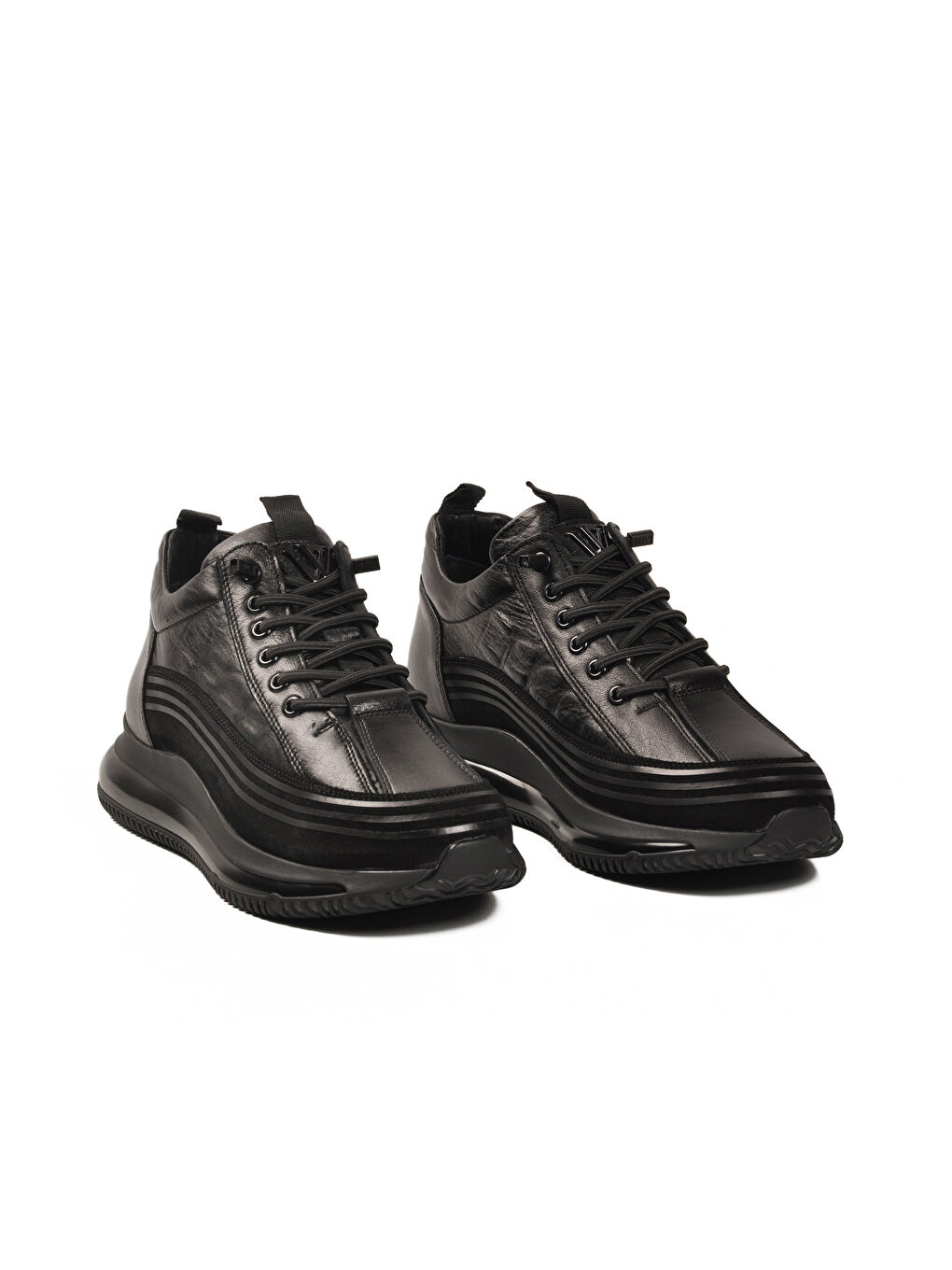Siyah Hakiki Deri Kaymaz Taban Elastik Bağcıklı Erkek Sneaker E053 M-2