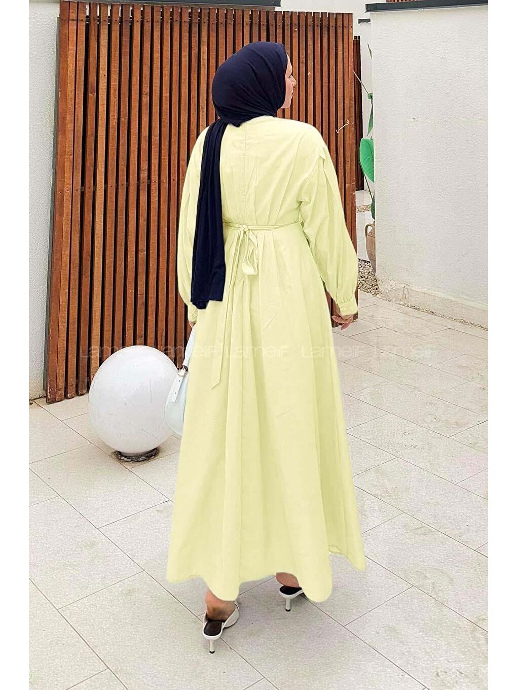 Pileli Poplin Elbise Sarı-3