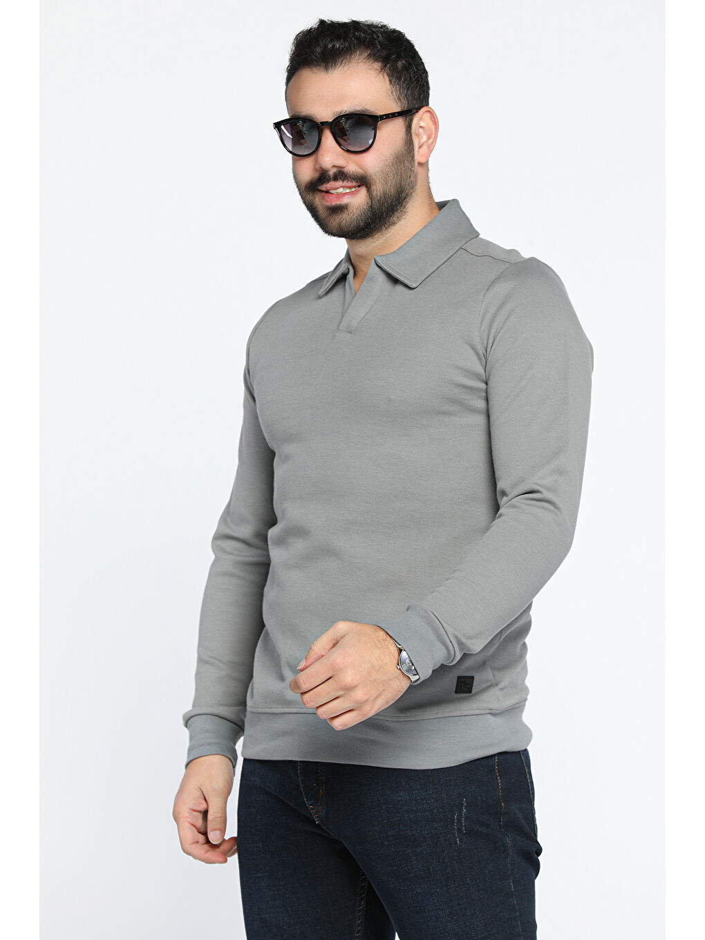 Mishar İtalia Gri Polo Yaka Erkek Sweatshirt