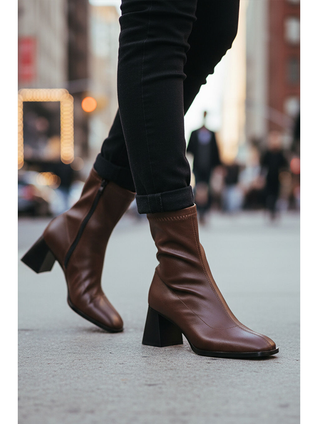 Kahverengi Kahve Polarlı Fermuarlı Streç Kadın Topuklu Bot 2615 Z-2