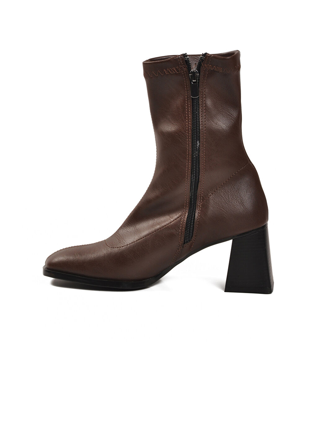 Kahverengi Kahve Polarlı Fermuarlı Streç Kadın Topuklu Bot 2615 Z-3