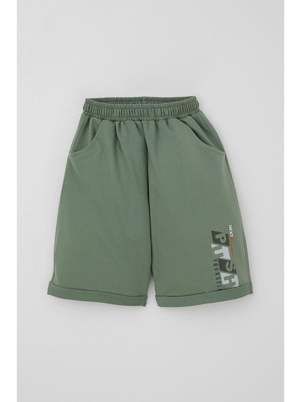 Erkek Çocuk Şortlu Takm Yazı Baskılı Beli Lastikli Cepli Bej (6-12 Yaş)-2