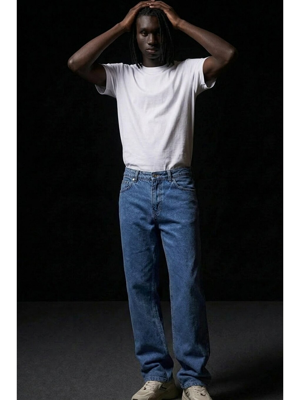 Erkek Pamuklu Casual Mavi Bol Jean Pantolon-1
