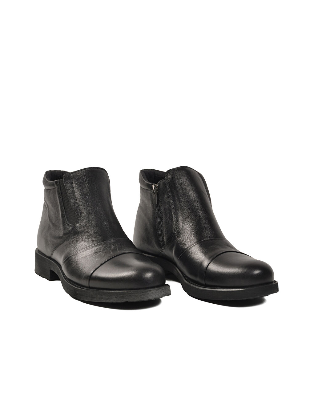 Siyah Hakiki Deri Polarlı Kaymaz Fermuarlı Erkek Bot 02015 M-2