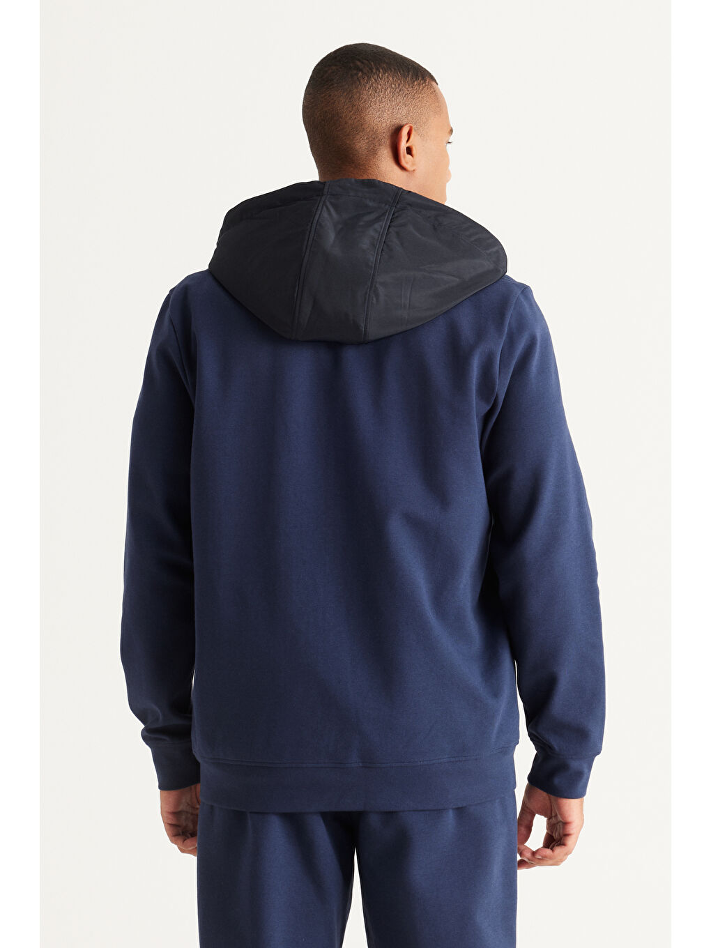 Lacivert Standart Fit Normal Kesim Kapüşonlu Erkek Fermuarlı Sweatshirt Hırka-5