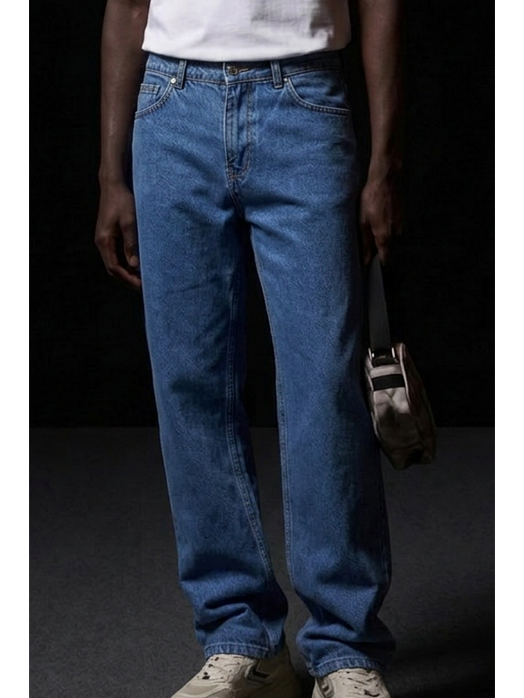 Erkek Pamuklu Casual Mavi Bol Jean Pantolon-4