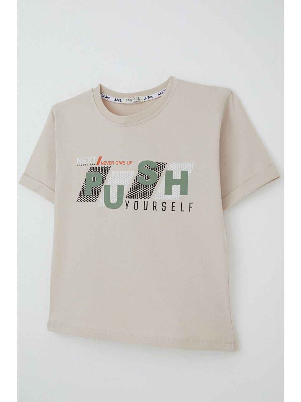 Erkek Çocuk Şortlu Takm Yazı Baskılı Beli Lastikli Cepli Bej (6-12 Yaş)-5