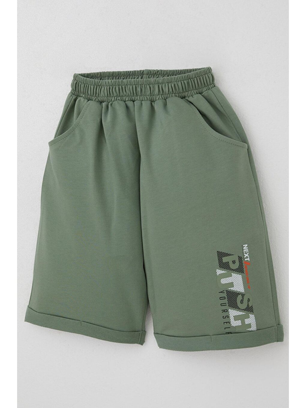 Erkek Çocuk Şortlu Takm Yazı Baskılı Beli Lastikli Cepli Bej (6-12 Yaş)-6