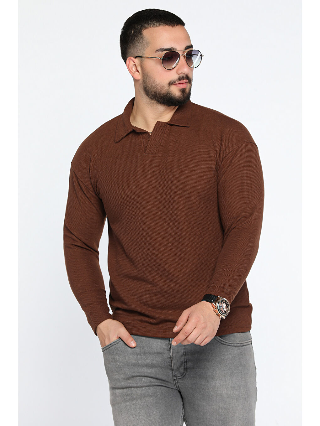 Mishar İtalia Kahverengi Erkek Polo Yaka Sweatshirt