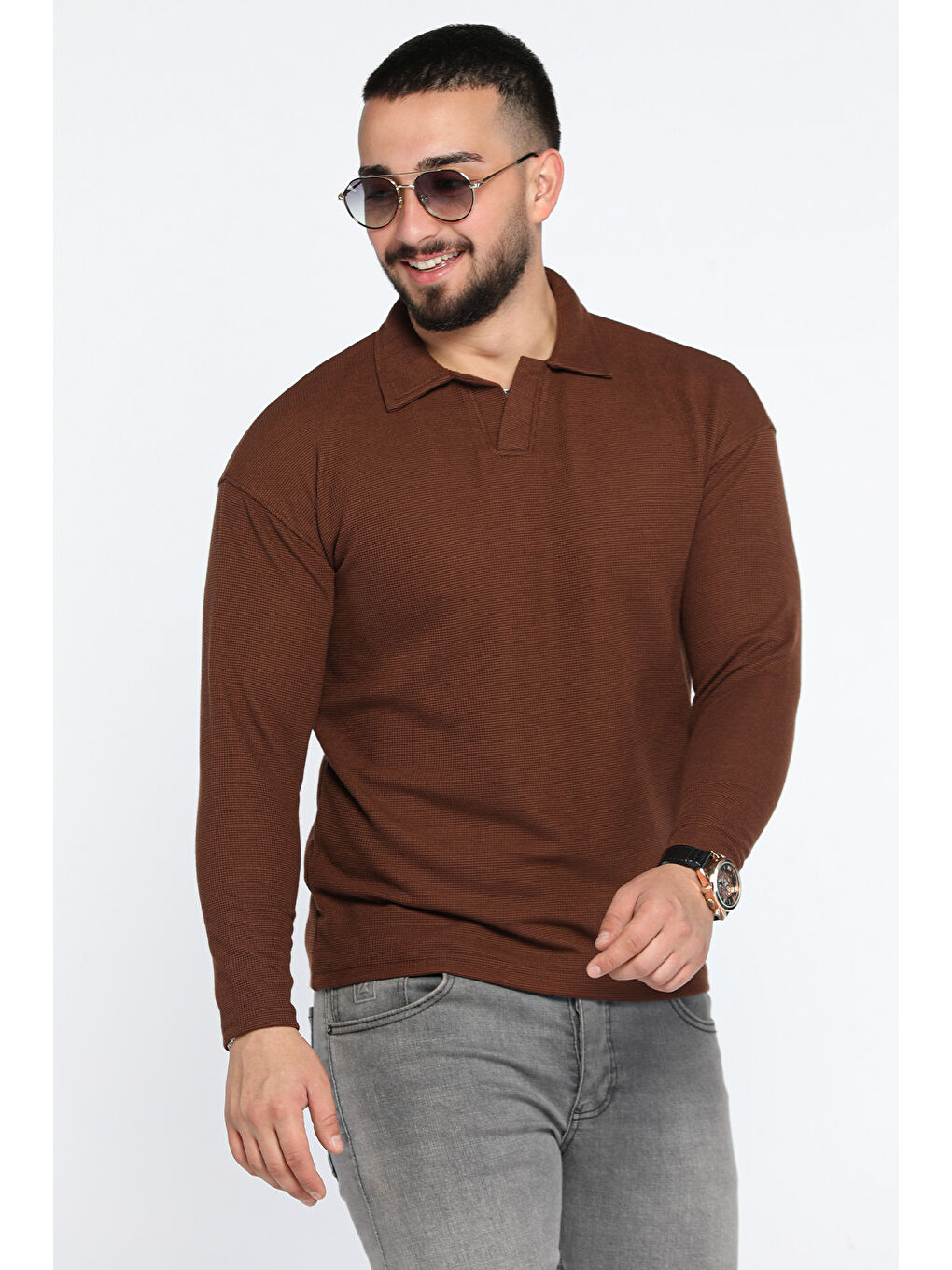 Mishar İtalia Kahverengi Erkek Polo Yaka Sweatshirt - 1