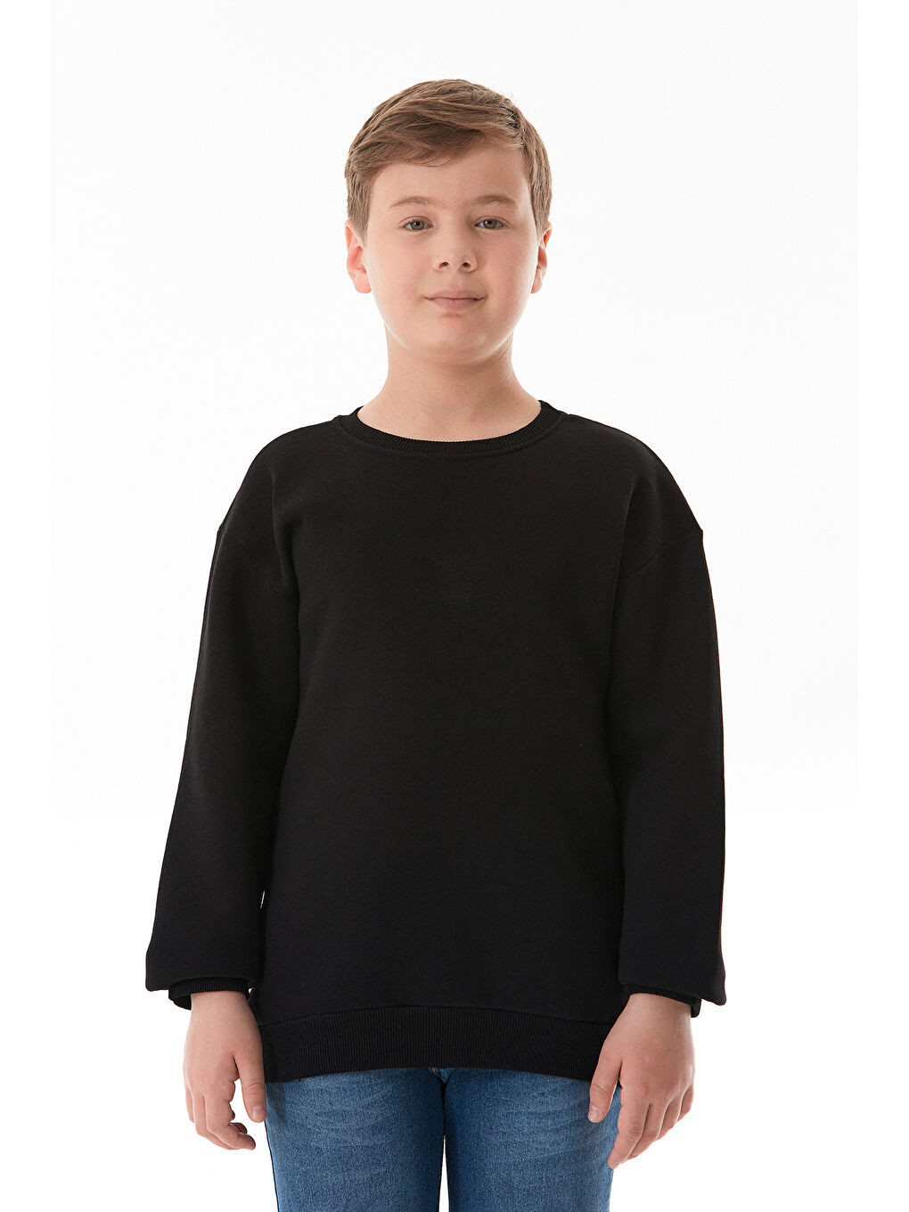 Siyah Sırtı Baskılı Bisiklet Yaka Erkek Çocuk Sweatshirt