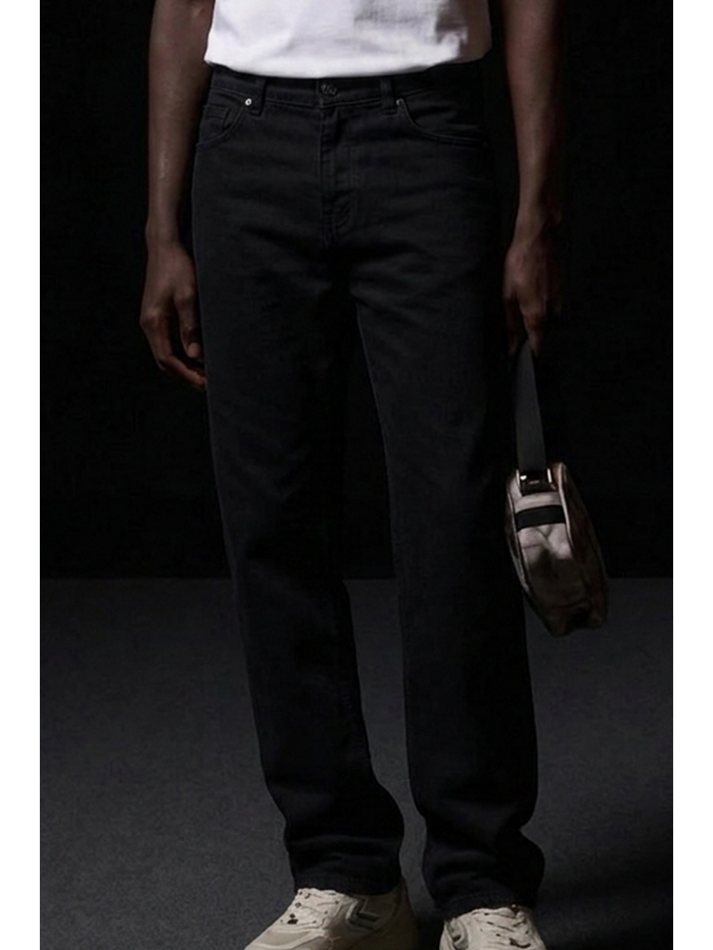 Erkek Pamuklu Casual Siyah Bol Jean Pantolon-4