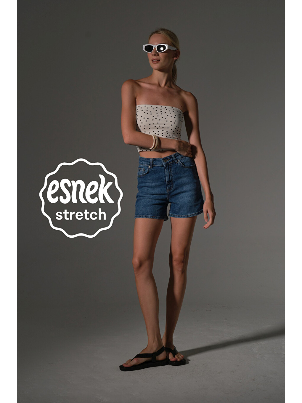 Mavi Esnek Denim Kumaş Pamuk Elastan 5 cep Jean mini kadın jean şort