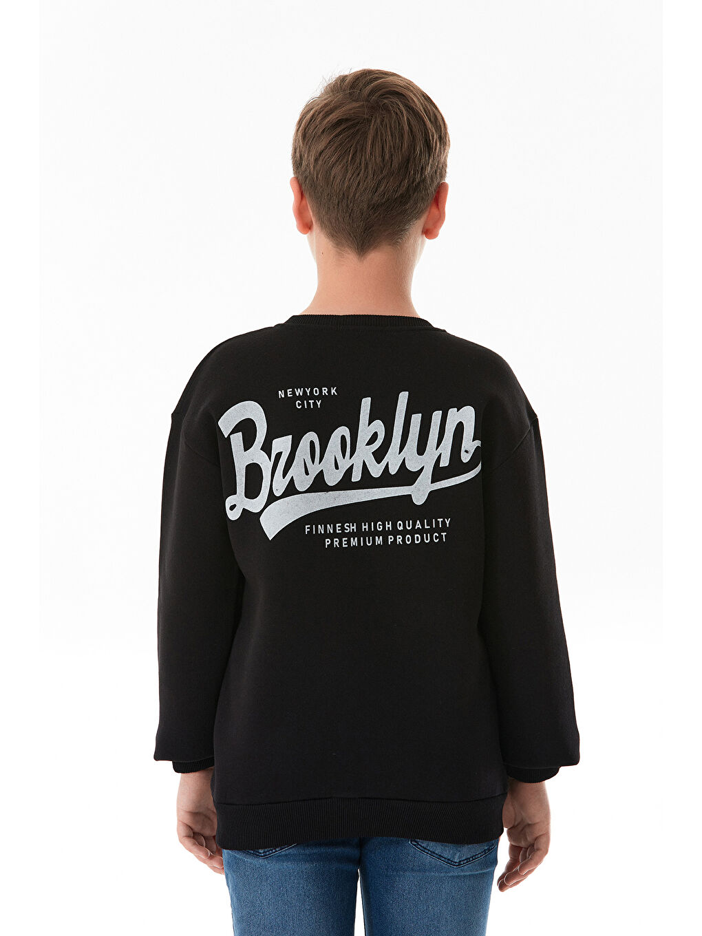 Siyah Sırtı Baskılı Bisiklet Yaka Erkek Çocuk Sweatshirt-2