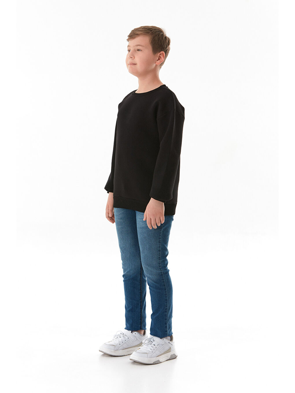 Siyah Sırtı Baskılı Bisiklet Yaka Erkek Çocuk Sweatshirt-4