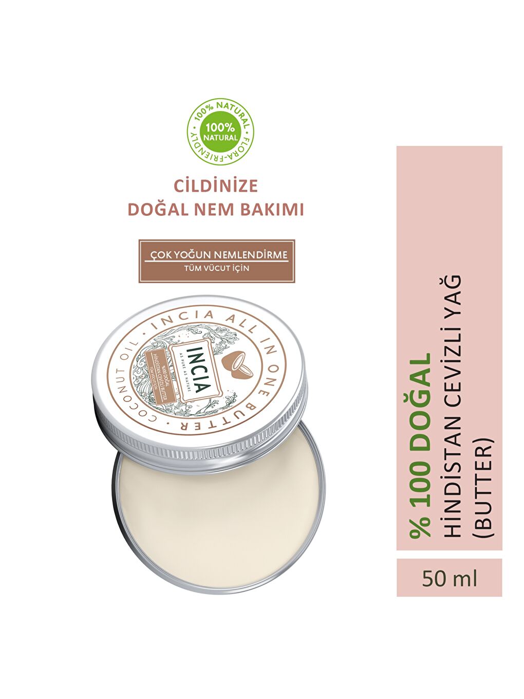 %100 Doğal Tüm Vücut İçin Butter Yoğun Nemlendirici Krem Hindistan Cevizli Organik Vegan 50 ml