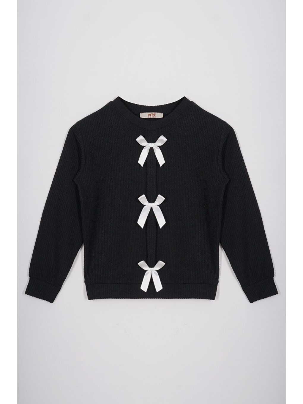 Bisiklet Yaka Önü Fiyonk Detaylı Siyah Renk Kız Çocuk Sweat